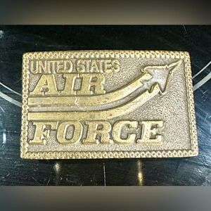 Vintage United States Air Force Aircraft (USAF) Gold Pewter Tone Belt Buckle